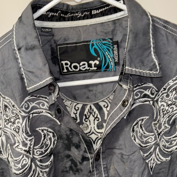 Roar Charcoal Burout biker Embroidered Long Sleeve Shirt - Picture 3 of 8